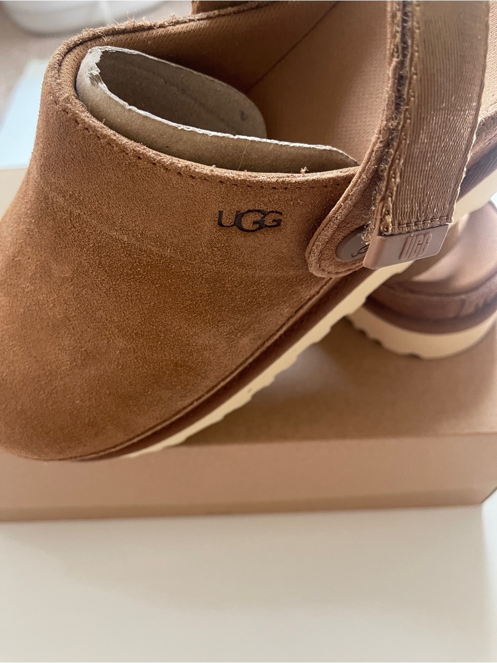 UGG Women Slip-On Suede Goldstar Clog in Brown - Picture 2 of 6
